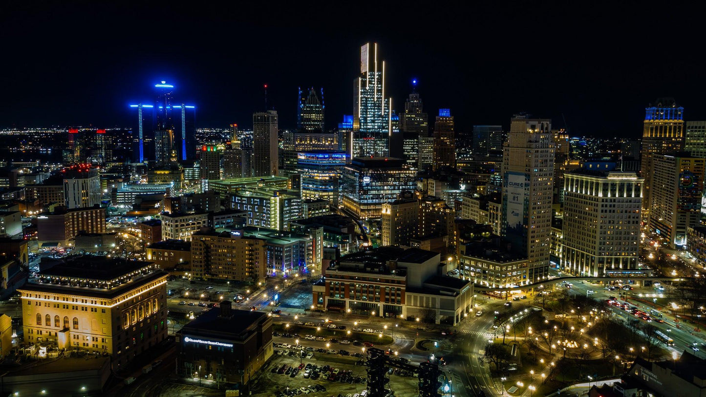 Detroit at Night-Gage Prints
